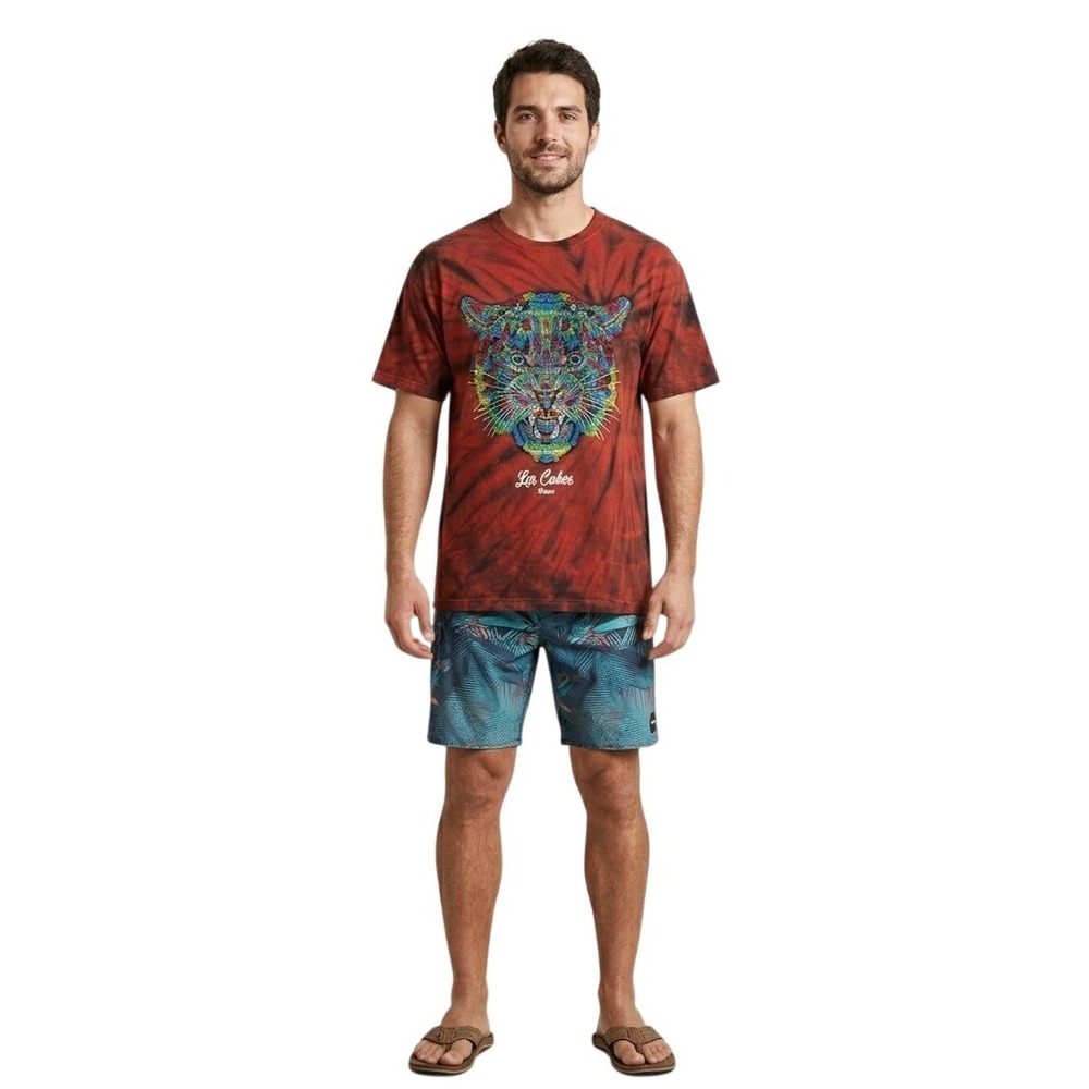 Surf Life Men's XL Los Cabos Mexico Jaguar Huichol Art Tie Dye Graphic‎ T-Shirt